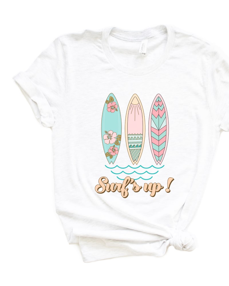 Front of a model wearing a size XL Surf's Up Short Sleeve Graphic Tee in White by Simply Sage Market. | dia_product_style_image_id:301176